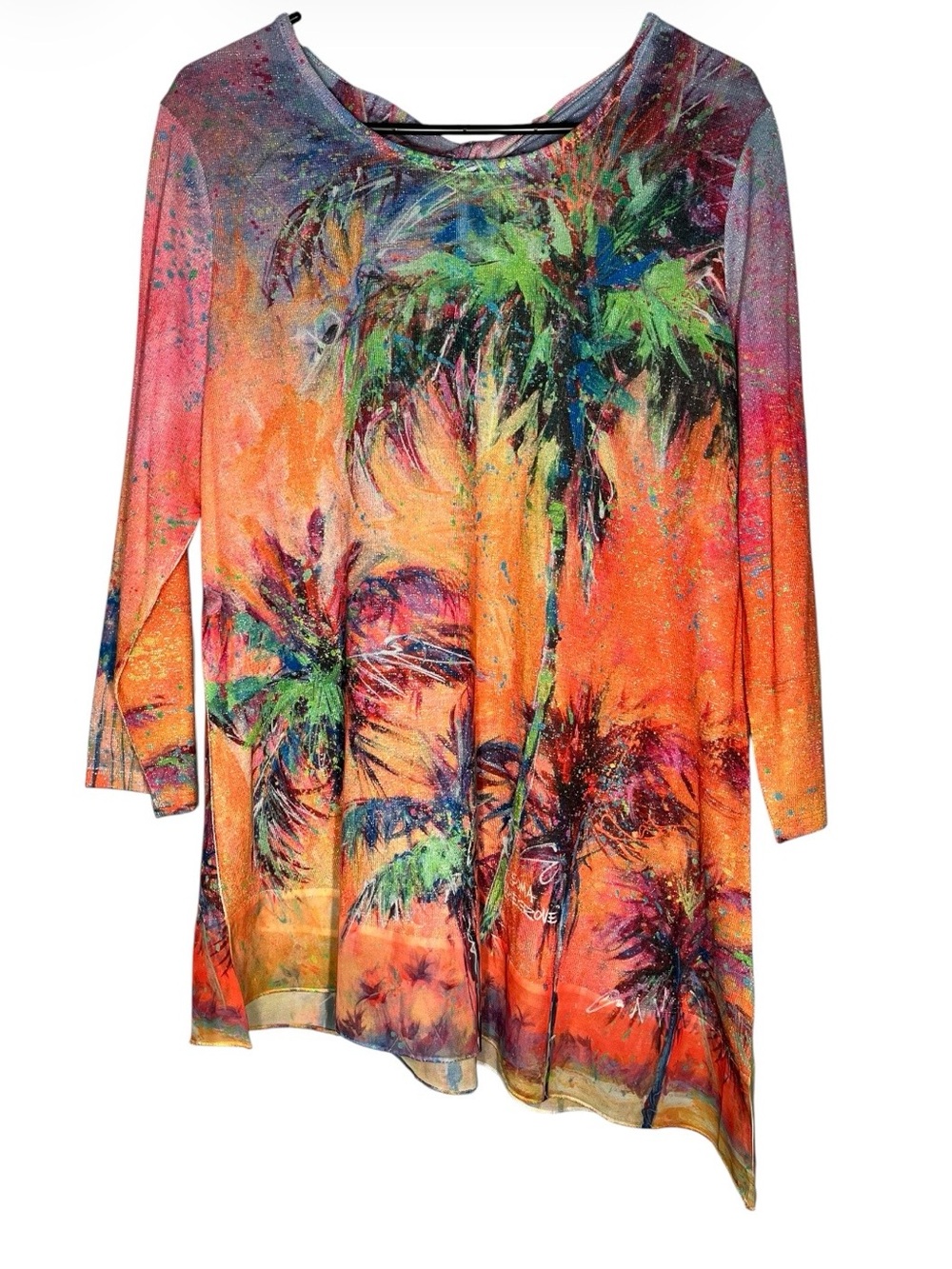 Leoma Lovegrove Tropical Palm Metallic Art-to-Wear Tunic Top – Size L